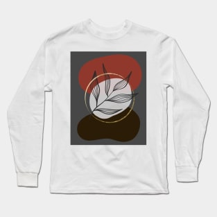 Abstract Shapes and Florals - Grey, Red, Brown, and Gold Long Sleeve T-Shirt